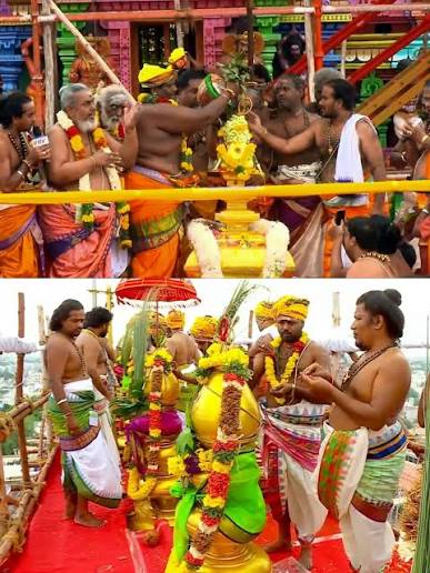 மதுரை மீனாட்சி அம்மன் கோவில் குடமுழுக்கு விழா 17 ஆண்டுகளுக்குப் பிறகு கோலாகலமாக நடைபெற்றது.